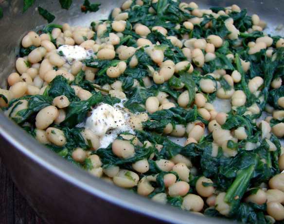 spinach sauteed with white beans and black truffle butter